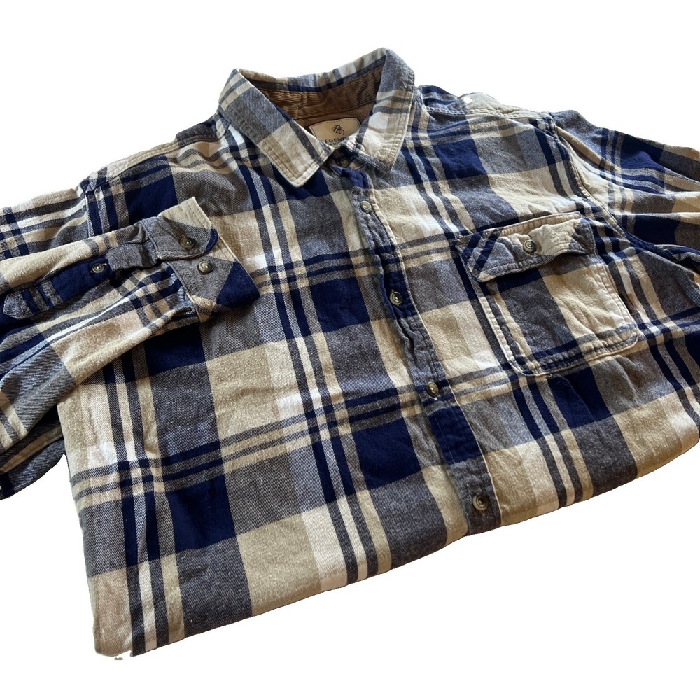 Legendary Whitetails Shirt Men's XXL Buck Camp Flannel Corduroy Trim Plaid Blue